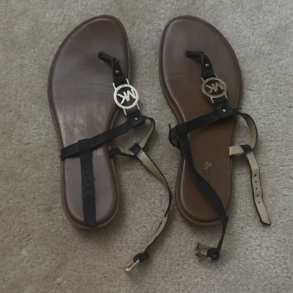 Michael Kors Black and Brown Leather Sandals